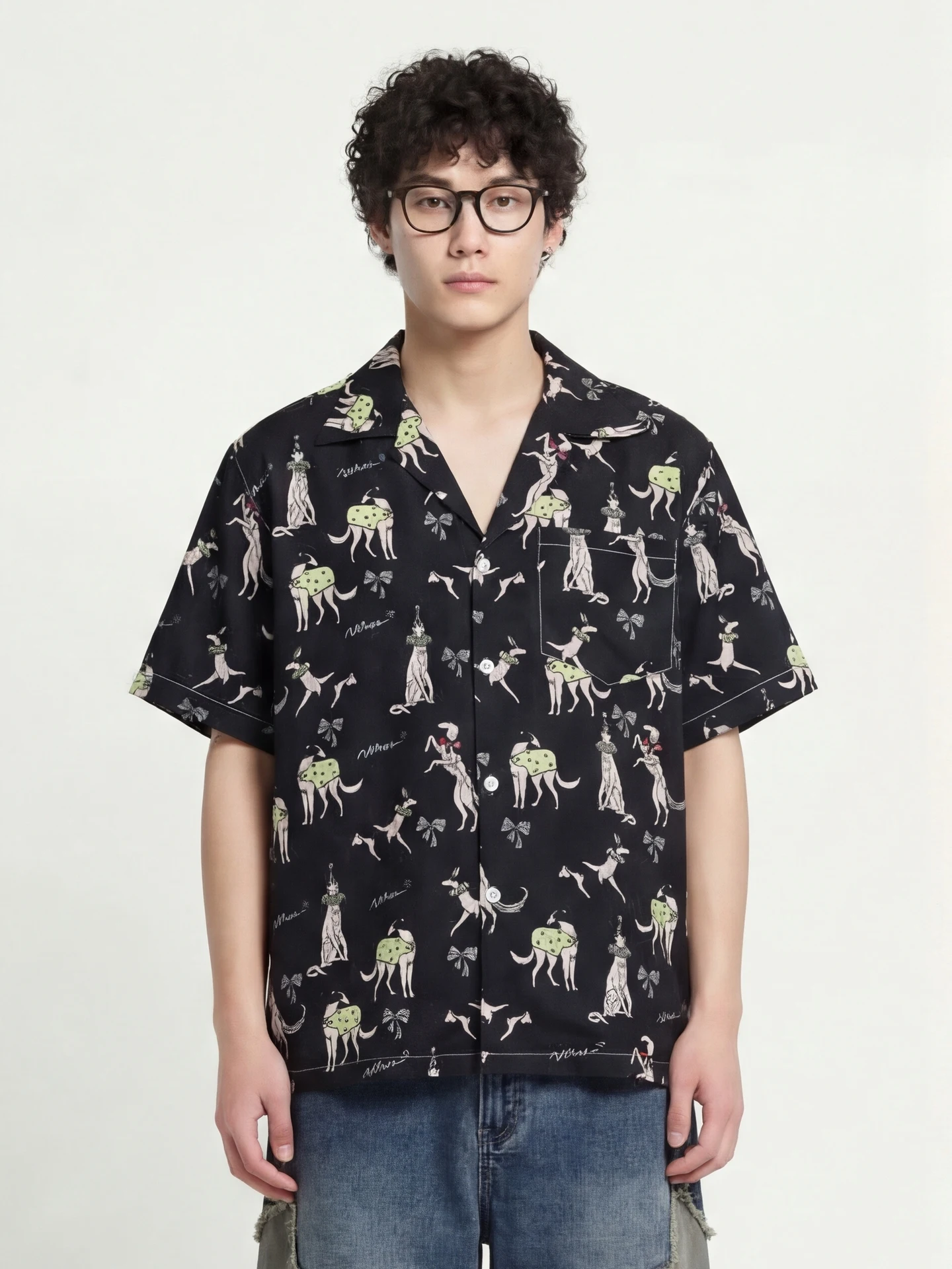 

Loose Fit Short Sleeve Shirt from Casual Style Breathable Polyester Summer Fashionable Print Versatile Unisex Cuban Collar