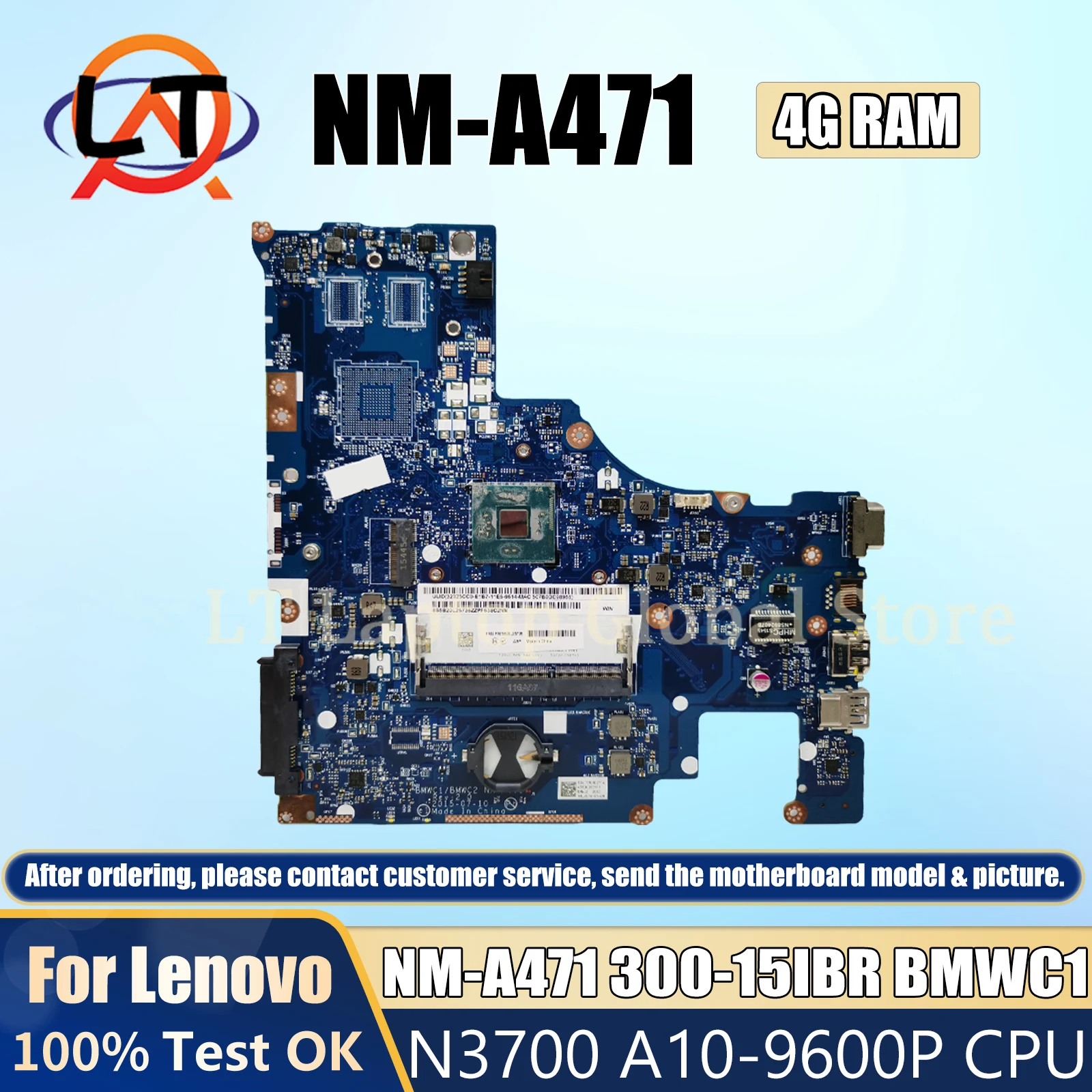 

Motherboard CPU N3700 For Lenovo NM-A471 Motherboard 300-15IBR BMWC1/ BMWC2 Notebook A10-9600P 4G-RAM DDR3 100% Test Work