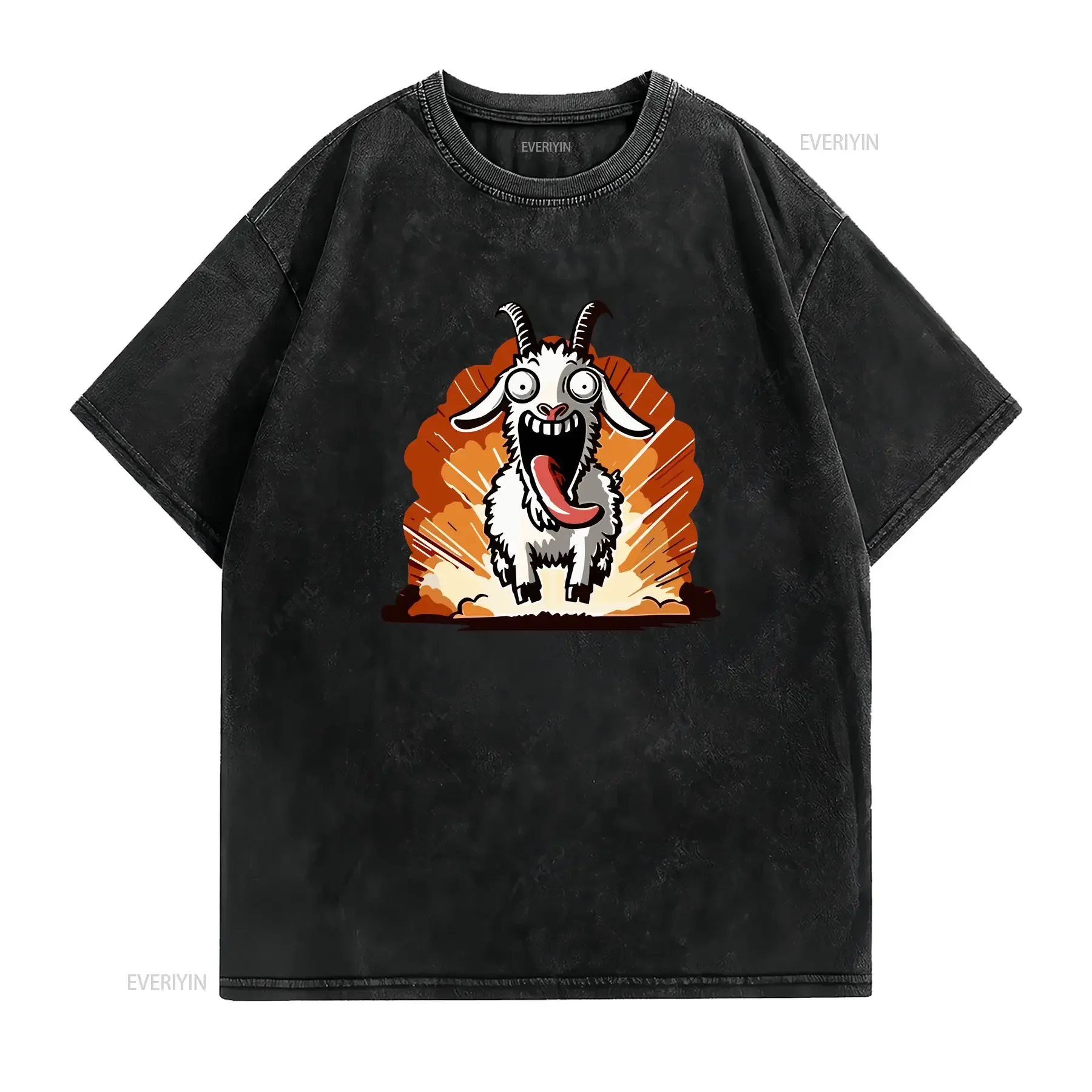 Crazy Goat Simulator Funny Animal Humor Men's  T Shirt vintage Washed Stylish Stretched Breathable Top For Everyday Wear Casual