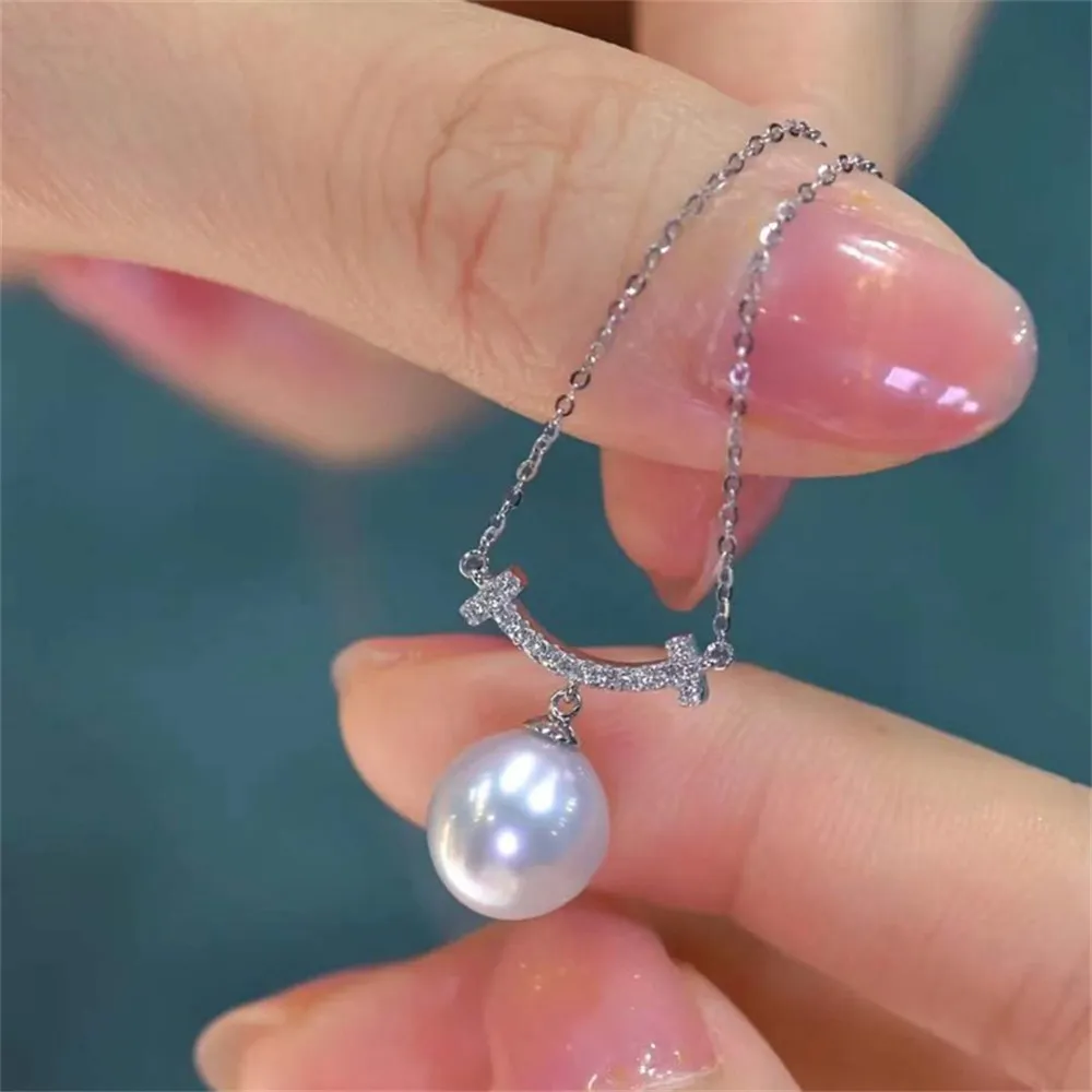 

DIY Pearl Accessories S925 Pure Silver Set Chain Empty Support Fashion Pendant with Silver Chain Women's 9-11mm Round Ellipse