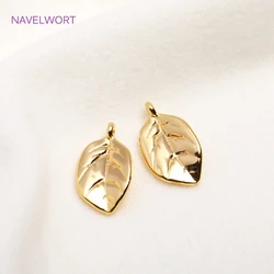 14K Gold Plated Solid Leaves Pendants,Bulk Charms For Jewelry Making,Brass Metal Leaf Charms DIY Handmade Crafts Wholesale