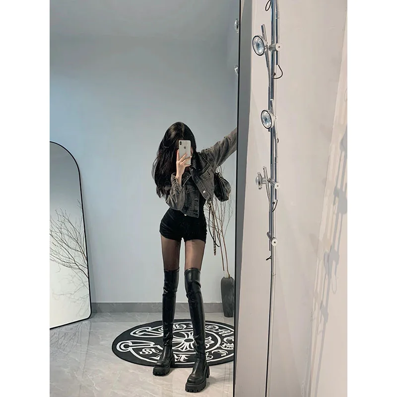 เสื้อแจ็คเก็ตยีนส์ผู้หญิงทรงหลวมสไตล์เกาหลี รุ่นพรีเมียมวินเทจ แบรนด์ Bla ey ช่วยให้ดูผอมเพรียว เหมาะสำหรับฤดูใบไม้ร่วง