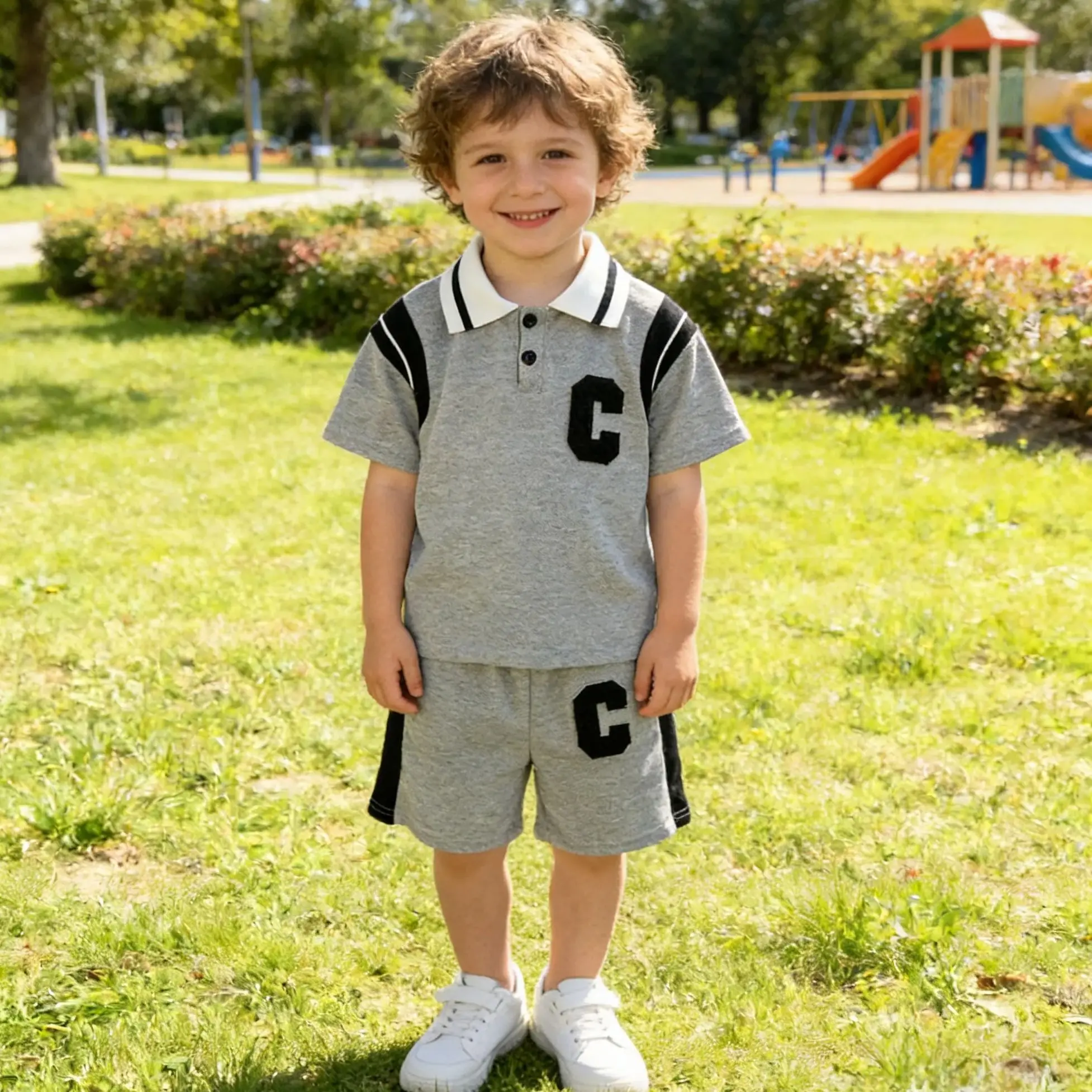 Neue Sommermode Zweiteilige Babykleidung für Jungen, Polo-T-Shirt mit Shorts, Freizeitanzug für Kinder
