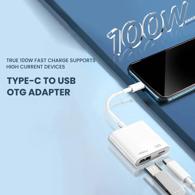 Type-C OTG Adapter 2 In 1 Type C To USB 3.0/USB C Conventer For Mouse Keyboard U Disk Samsung Xiaomi PD 100W Fast Charging Cable