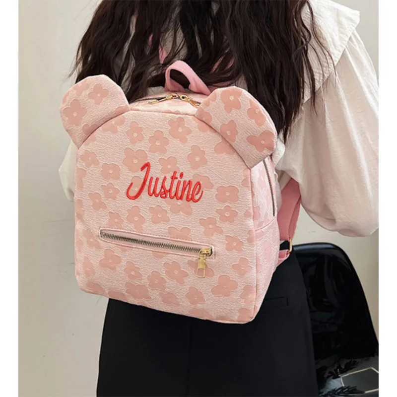 Zaino ricamato personalizzato borsa da orso Casual in tessuto Oxford per bambini nome personalizzato regalo zaino da donna per ragazzi e ragazze