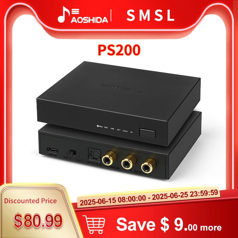 جهاز فك ترميز SMSL-Mini HiFi لـ PS4 و PS5 ، DAC ES9039Q2M ، MQA ، بلوتوث ، صوت Hi-res ، أمبير opp مزدوج ، راقي ، 4!