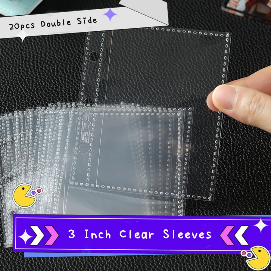 SKYSONIC Neue 20 Stück Binder doppelseitige transparente Kartenhüllen, 3-Zoll-Postkartenhalter, Kpop Mini Sammelbuch-Nachfülltaschen – Detail 2