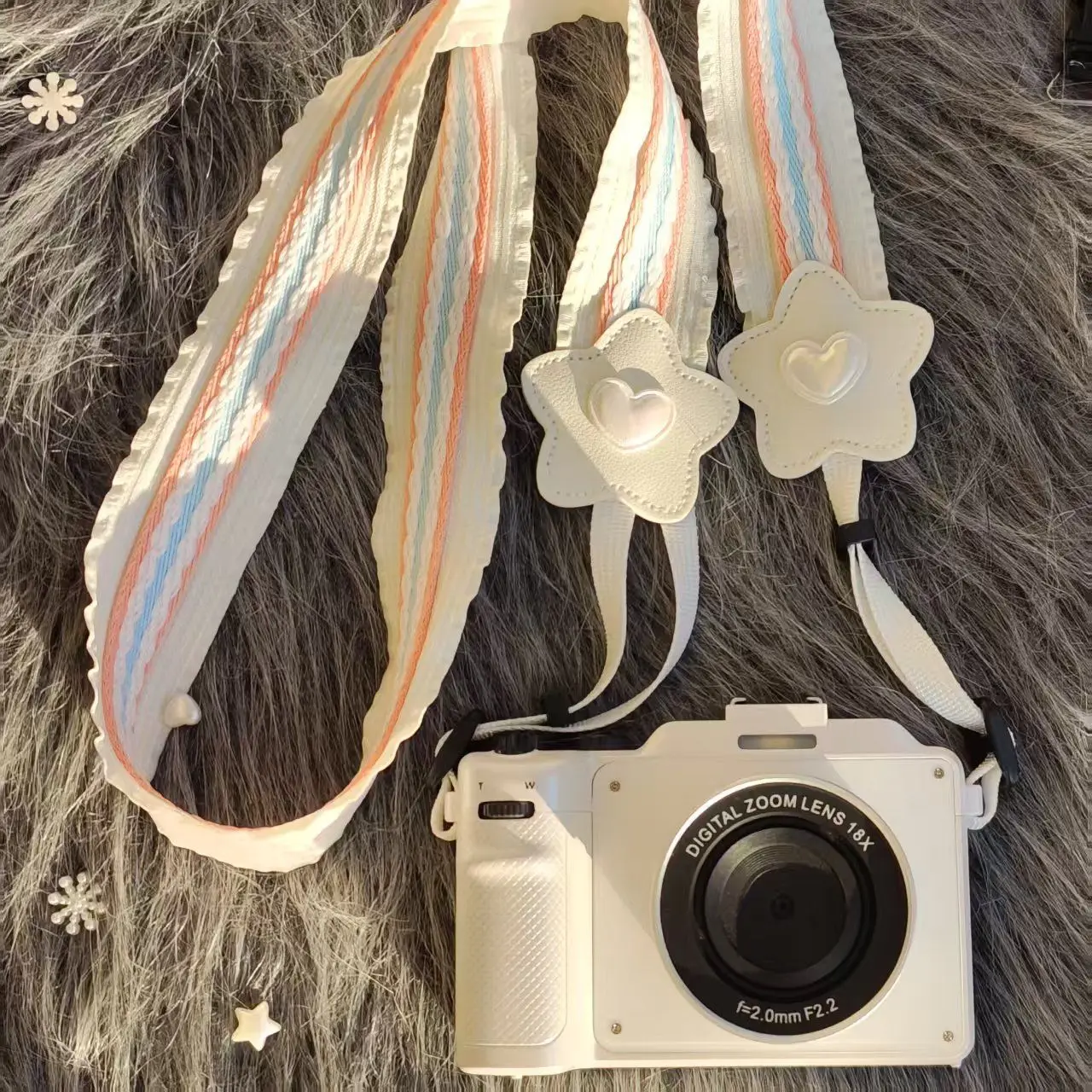 Kawaii Camera Strap Pastel Striped Star Heart Adjustable Neck Shoulder for Canon Nikon Sony Women Girls Gift