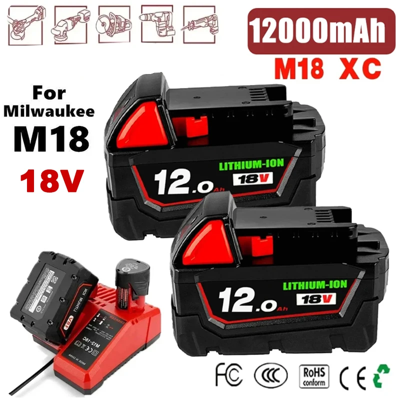 For Milwaukee M18 12000mAh 186500 Lithium Replacement 18V  Battery For Milwaukee 48-11-1860 48-11-1850 48-11-1840 Tool Battery