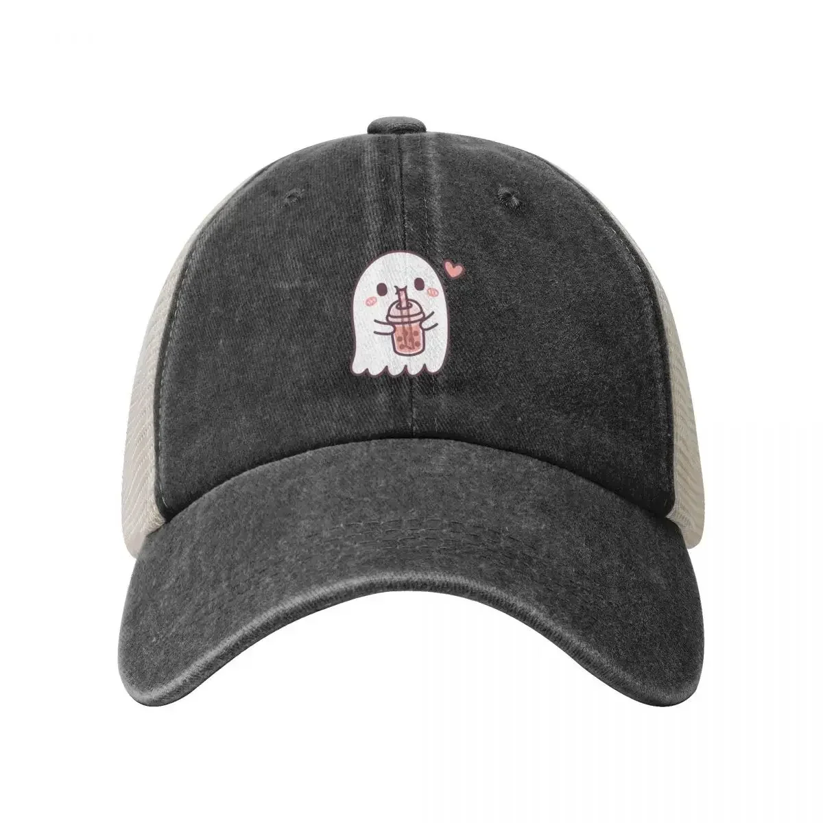 Cute Ghost Loves Boba Tea Cowboy Mesh Baseball Cap New In Hat fishing hat Gentleman Hat Girl'S Hats Men's