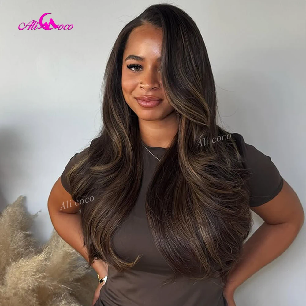 Honey Brown Mixed Highlights for Women 200 Density Body Wave Lace Front Wigs Human Hair 13x6 Pre Plucked 13x6 Drawstring Wigs