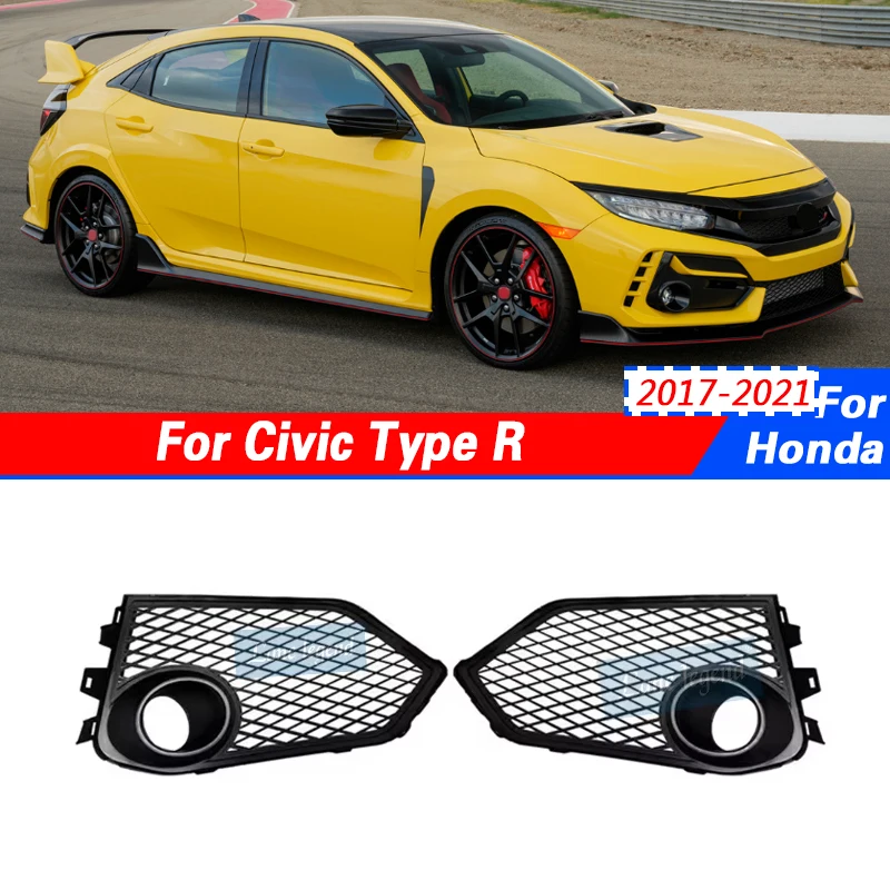 

Для Honda Civic Type R FK8 2017 2018 2019 2020 2021, передний бампер, противотуманная фара, сетчатый глянцевый черный чехол для лампы