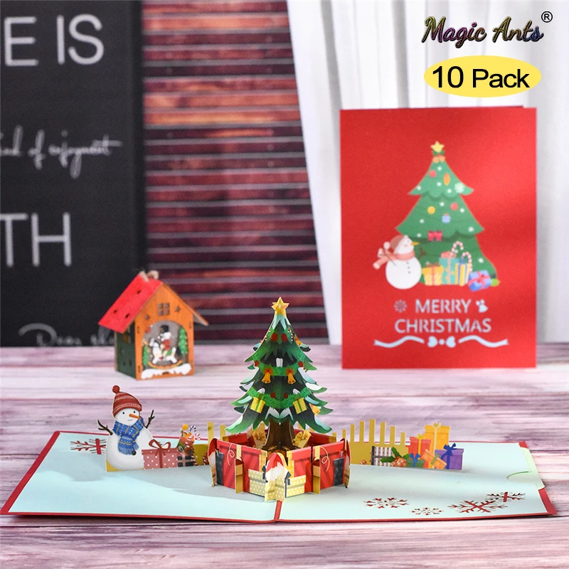 

10 Pack 3D Christmas Tree Pop-up Card Happy Holidays Greeting Cards New Year Merry Xmas Postcard Wholesale Supplier