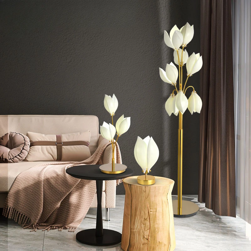 

Modern Ceramic Magnolia Petal LED Floor Lamp Table Lamp Indoor Living Room Dining Room Bedside Lamp Home Decoration Lighting
