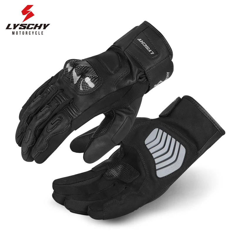 

LYSCHY Winter Men's Motorcycle Riding Carbon Fiber Comfortable Sheepskin Leather Waterproof Warm Touch Screen Motocross Gloves