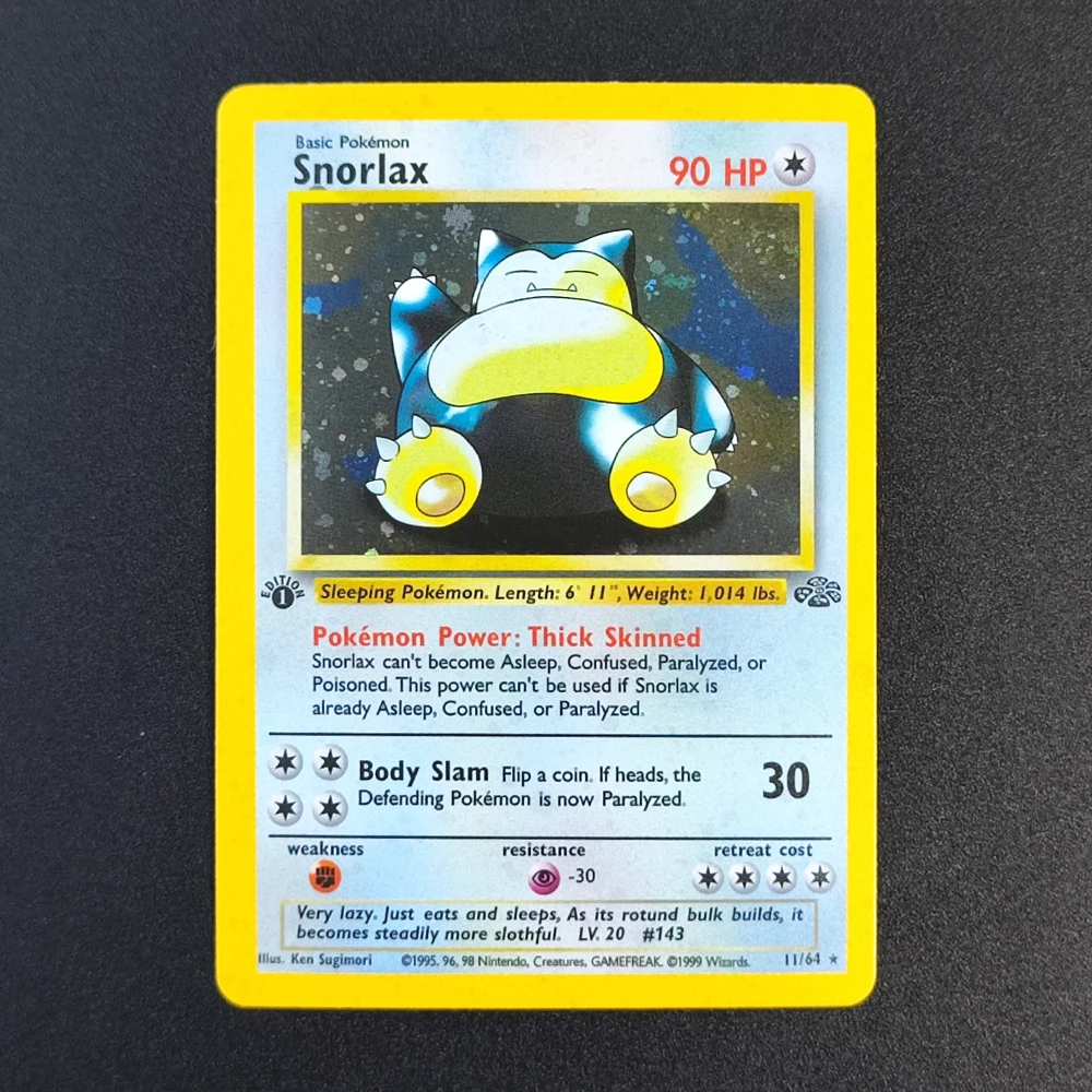 

Proxy Pokemon Card EN Gym Challenge 1st Snorlax 11/64 Super Rare Collectibles Card Single Classic Anime Cards Toys