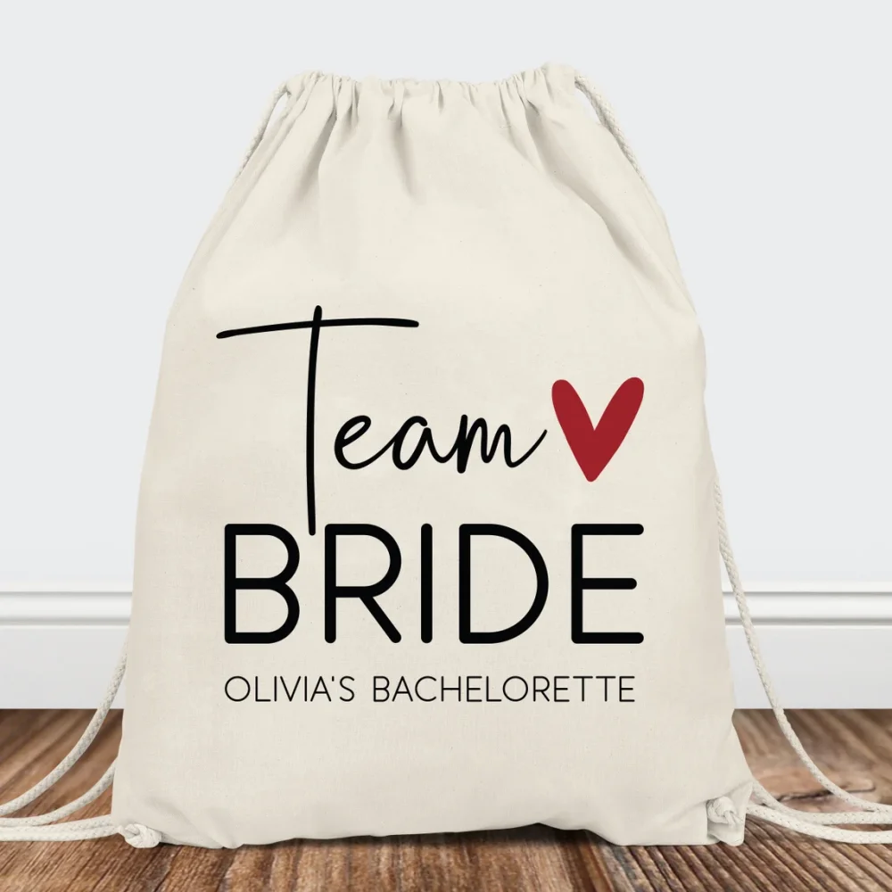 custom Bridesmaid Gift Bags with Names-Team Bride Canvas Jewelry Bags-Bridal Shower Favor Bags-Heart Bridal Party Thank You Bag