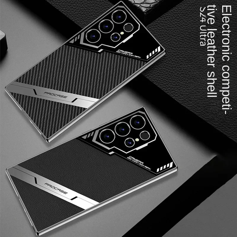 Galaxy S25 Plus Electroplating Leather S25 Ultra Phone Case for Samsung Galaxy S26 S25 S24 S23 Ultra Protective Shockproof Cover