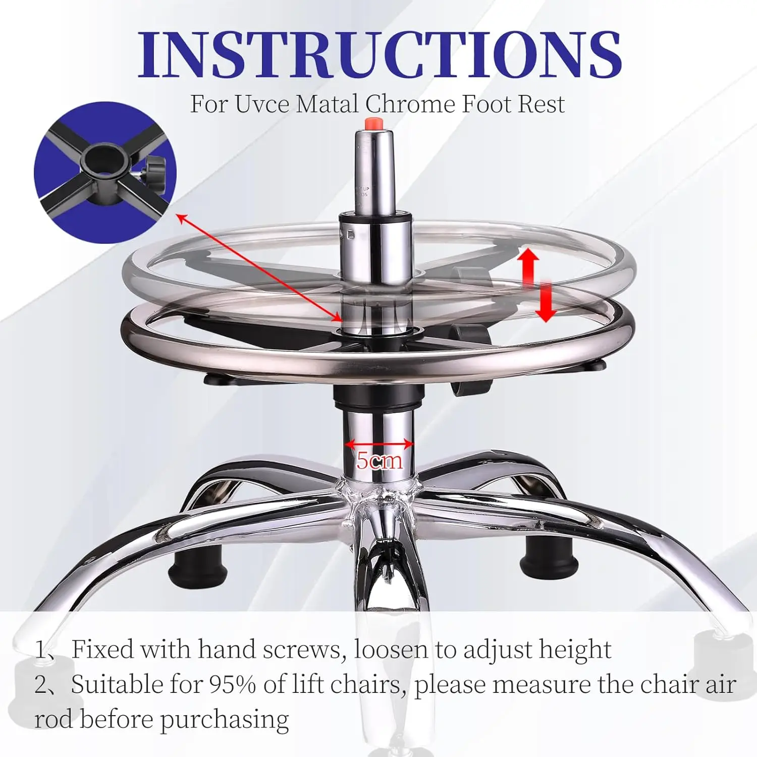 

18"" Chrome Foot Rest Ring For Swivel Stools Drafting Stool Or Office Chair