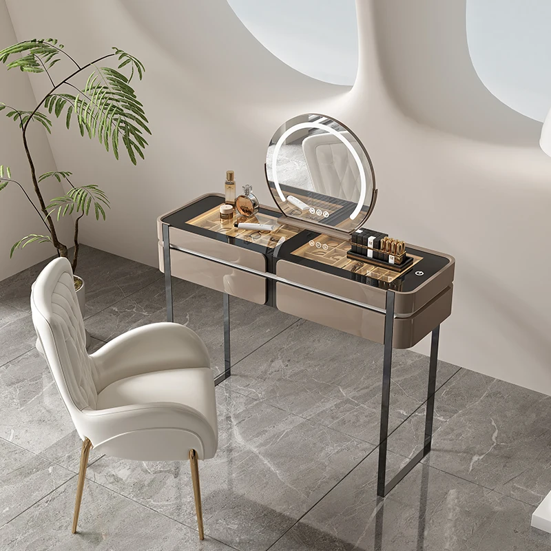 خزانة خشبية صلبة إيطالية بسيطة، خزانة ملابس، خزانة تخزين، غرفة نوم متكاملة، فاخرة خفيفة، طاولة مكياج فاخرة، غير قابلة للصدأ #1