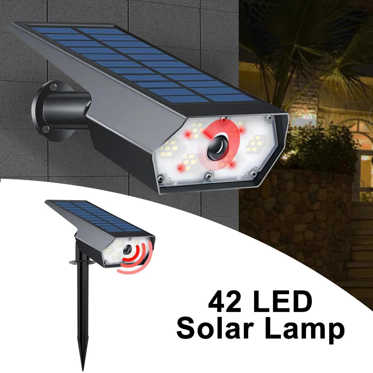 

42 LED Solar Motion Sensor Lights Garden Landscape Spotlights Outdoor 56LED Waterproof 3 Modes Yard Pathway Driveway Imitation