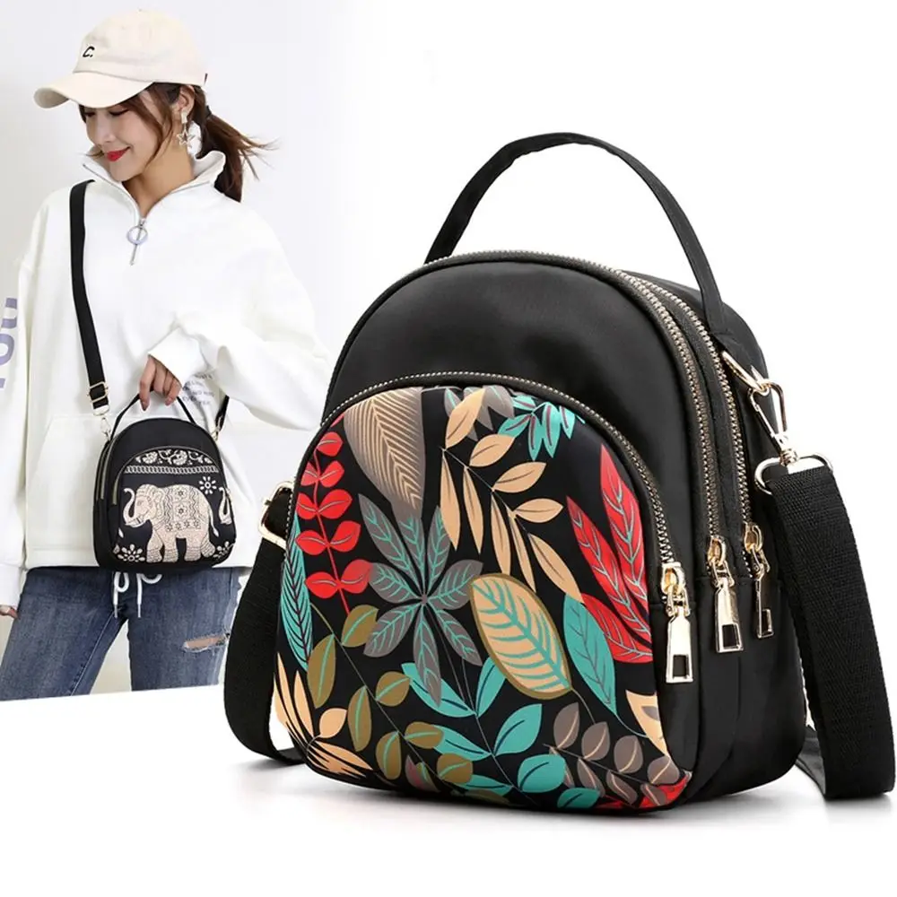 

Trendy Elephant Nylon Crossbody Bag Canvas Printed Women Backpack Waterproof Zipper Oxford Shoulder Bag Travel