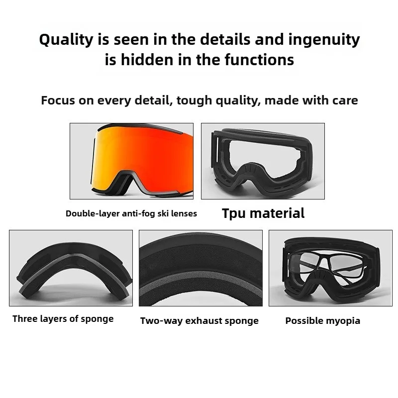 نظارات كبيرة للتزلج على الجليد للنساء والرجال قناع نظارات للتزلج UV 400 حماية من الثلج فوق النظارات للكبار مزدوج مضاد للضباب أسطواني