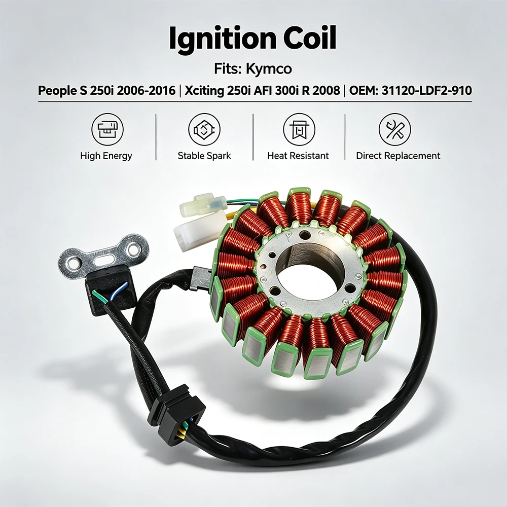 Ignition Coil Stator For Kymco People S 250i 2006-2016 Xciting 250i AFI 2007-2008 300i 2008 300i R 2008-2010 OEM:31120-LDF2-910