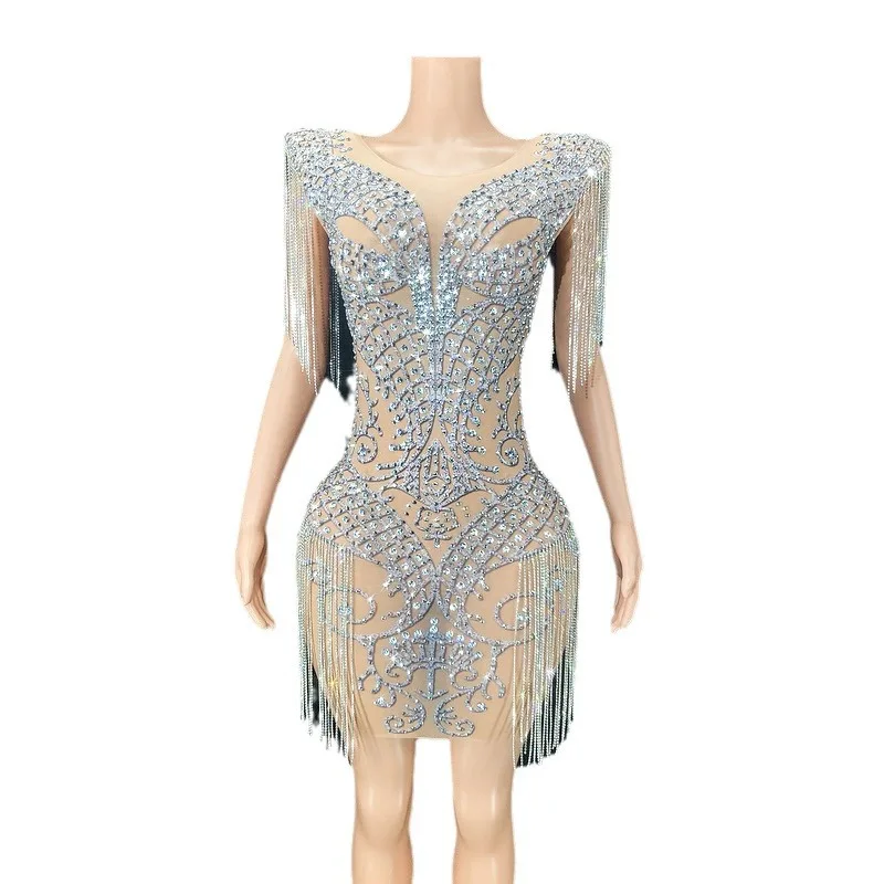 เครื่องแต่งกายวันเกิดเพชรเครื่องแต่งกายคริสตัลพู่พรหมชุดราตรีวันเกิดสีแดงพรม Party Walk Show หรูหราชุดพรหม