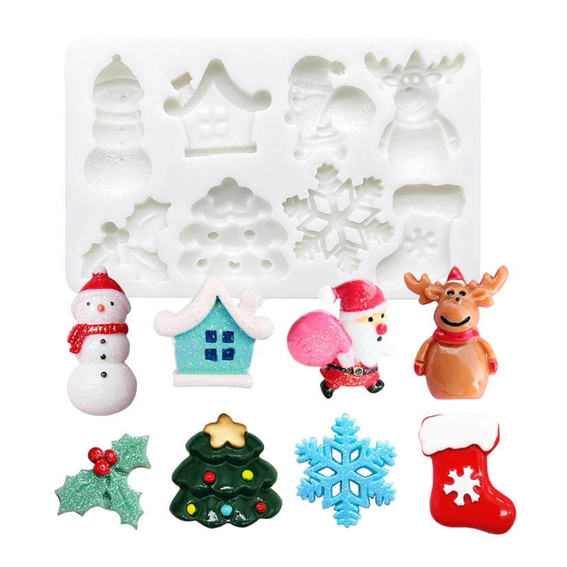 Christmas Tree Santa Claus Snowman Reindeer Silicone Mold Sugarcraft Chocolate Cupcake Baking Fondant Cake Decorating Tools