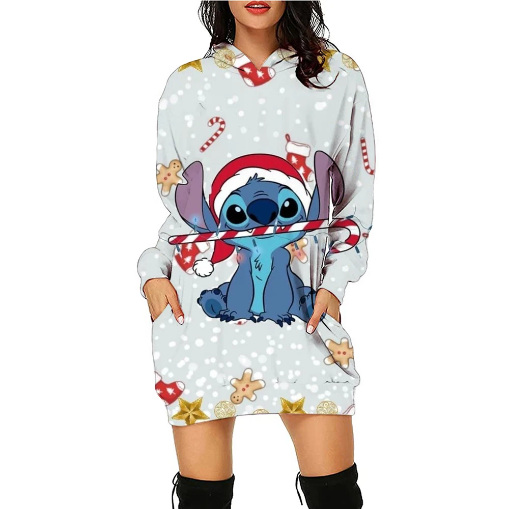 Kawaii Disney Stitch Women\'s Hoodies Dress Youthful Woman Clothes Christmas Winter New 3D Print Ladies Fashion Streetwear Y2k