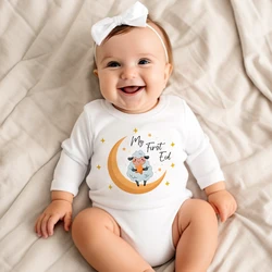 My First Eid Moon Print Baby Bodysuit Eid Ramadan Newborn Romper Islamic Muslim Holiday Infant Outfit Jumpsuit Baby Shower Gift