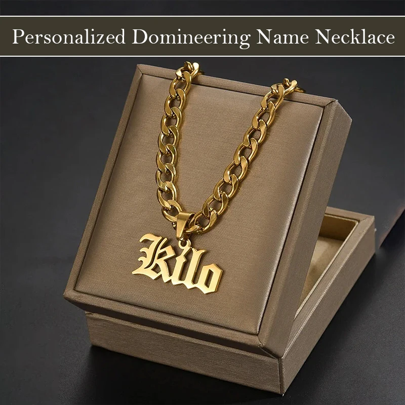 

Personalized Name Necklace Small Pendant Design Stainless Steel Gold Cuban Chain Women Man Customized Jewelry Weddings Gifts