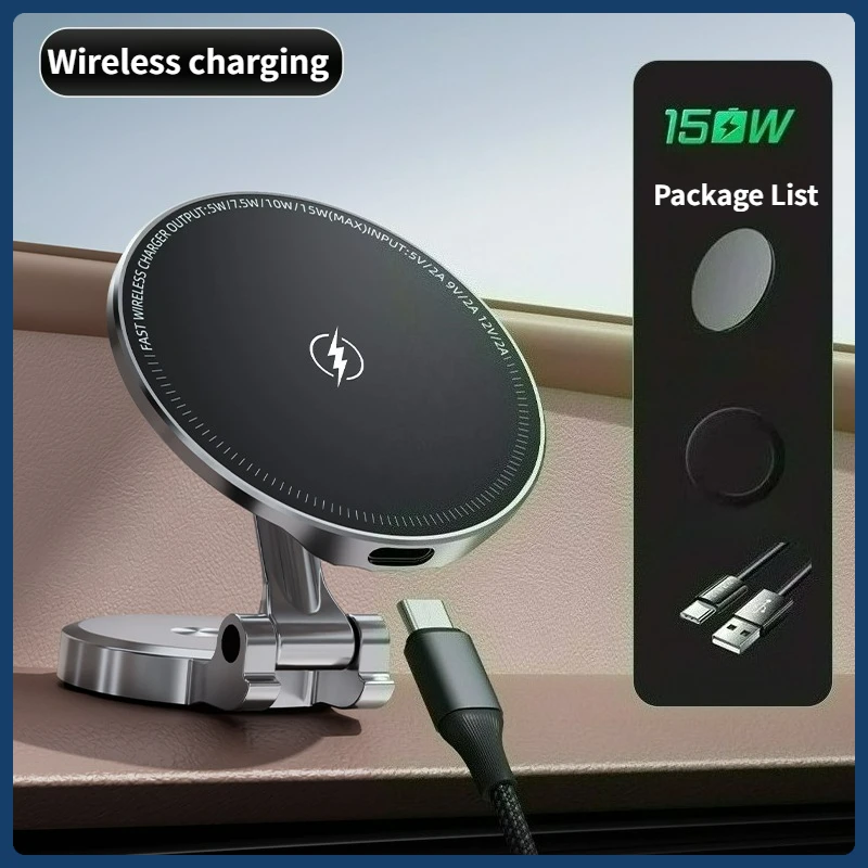 

PIONDIKE Metal Foldable and Adjustable Wireless Charging Stand for iPhone 16 15 14 13 12 15W Magnetic Wireless Car Mount Charger