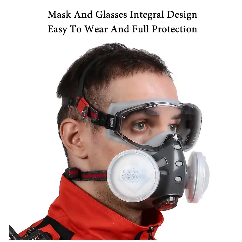 Respirator With Anti-Fog Safety Glasses Integral Full Dust Mask For Painting Polishing Woodwork Work Safe Dustproof Face Mask