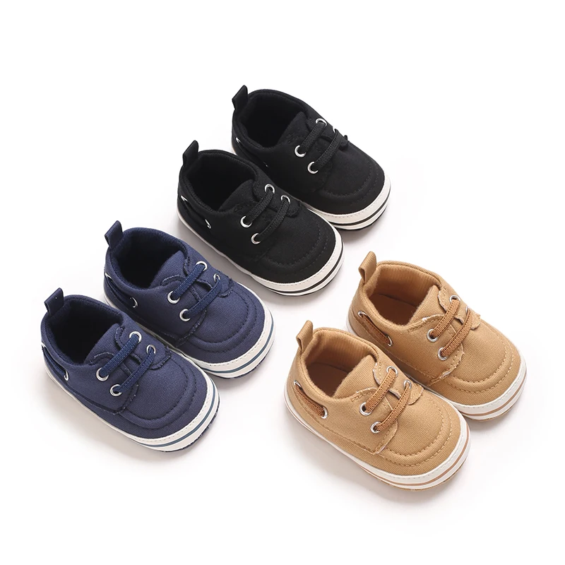 

0-1 Year Old Bean Casual Shoes For Boys And Girls Versatile Velcro Soft Soled Cloth Shoes With Rubber Sole Solid Color