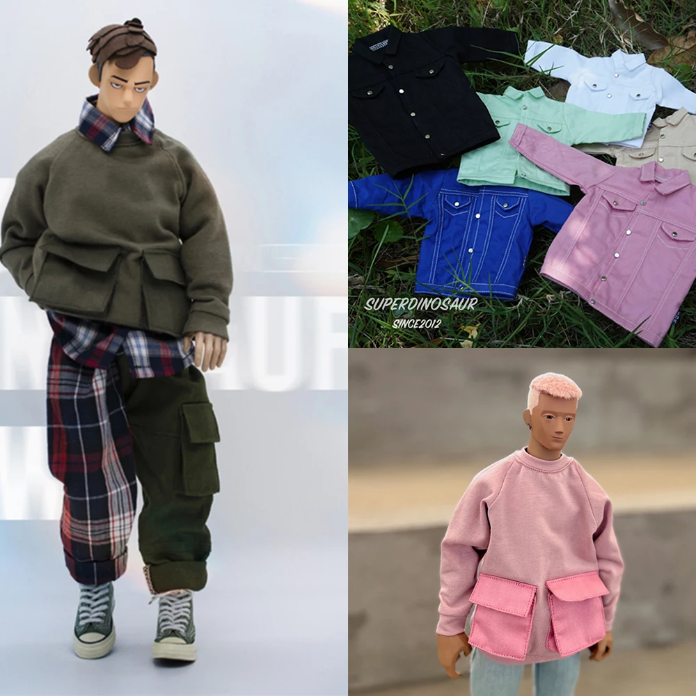 1/6 Hip Hop Men's Candy Color Jacket Splice Plaid Overalls Trousers Multiple Pockets Sweatshirt Pullovers for 12'' Action Figure