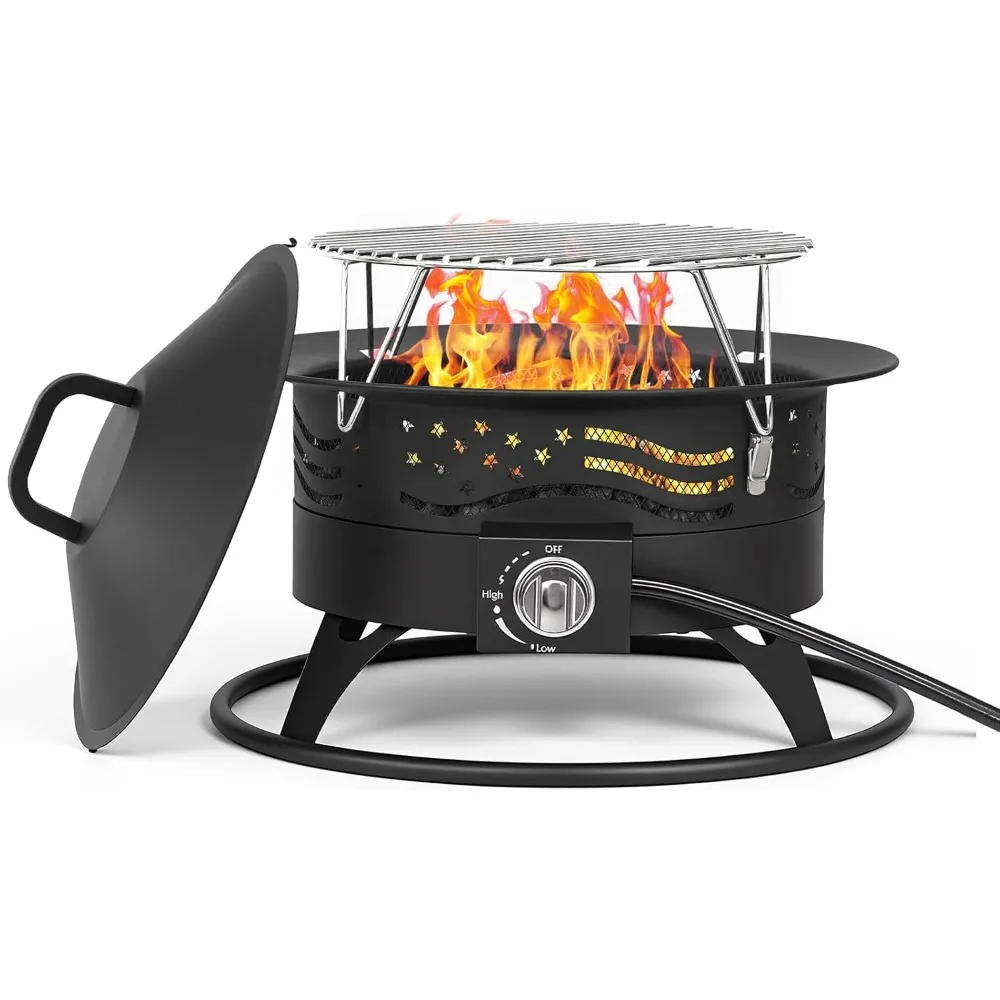 

Portable Propane Fire Pit, 20-24 Inch Smokeless Gas Fire Pit Bowl for Outside, 60,000 BTU Outdoor Firepit with Grill Grate & Lid