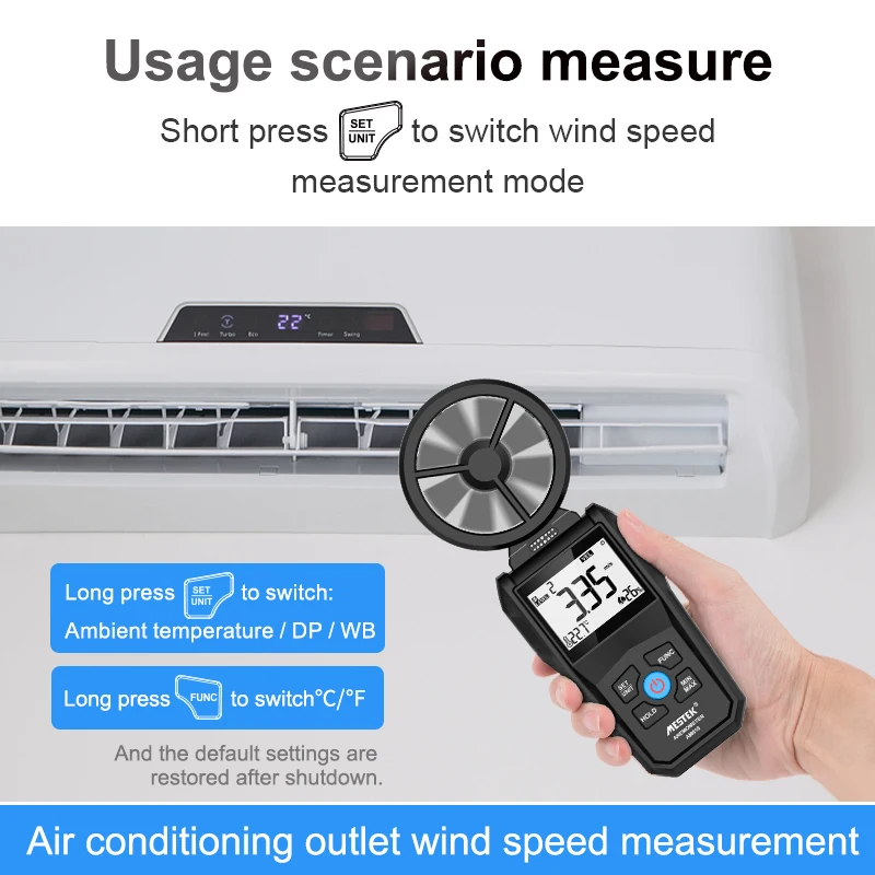 AM610 Portable Digital Wind Speed Anemometer Handheld Windmeter Air Speed Tester Wind Velocity Meter Wind Velocity Detector