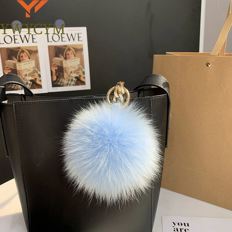 

2025 Fluffy Real Fox Fur Ball Poms Keychain For Women Luxury Pompom Keyring Accessories Bag Decoration Emo Trinket Jewelry Gifts