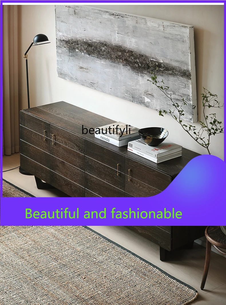 Modern Minimalist Nordic Retro Style Solid Wood Oak TV Cabinet Side Cabinet Living Room Dedicated