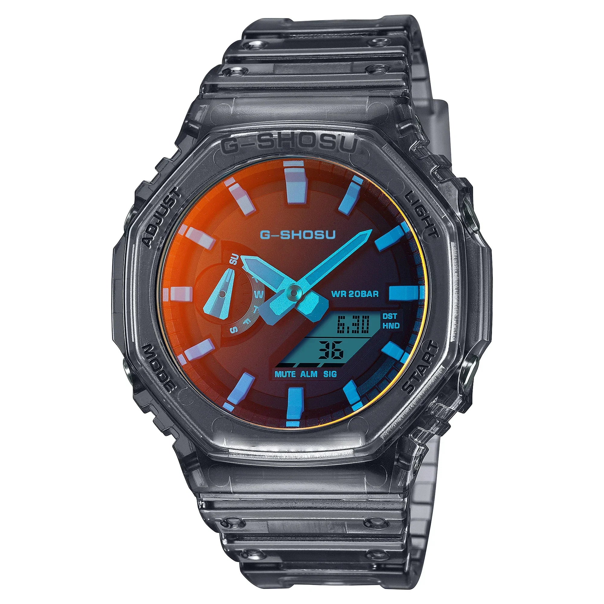 ساعة رقمية رياضية إلكترونية 2100 للرجال إصدار الكتاب الهزلي وظيفة كاملة التوقيت العالمي LED مصباح رفع يدوي تلقائي سلسلة البلوط