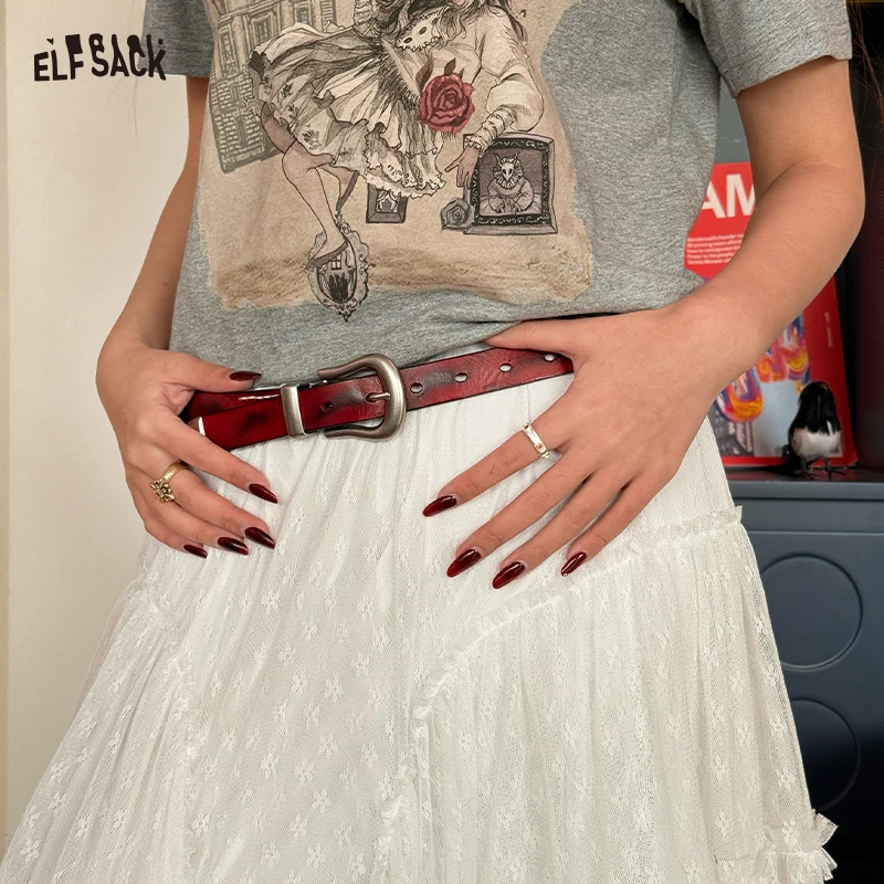 

ELFSACK Simple Versatile Semi-Circle Metal Buckle Belt Retro Vintage for Women