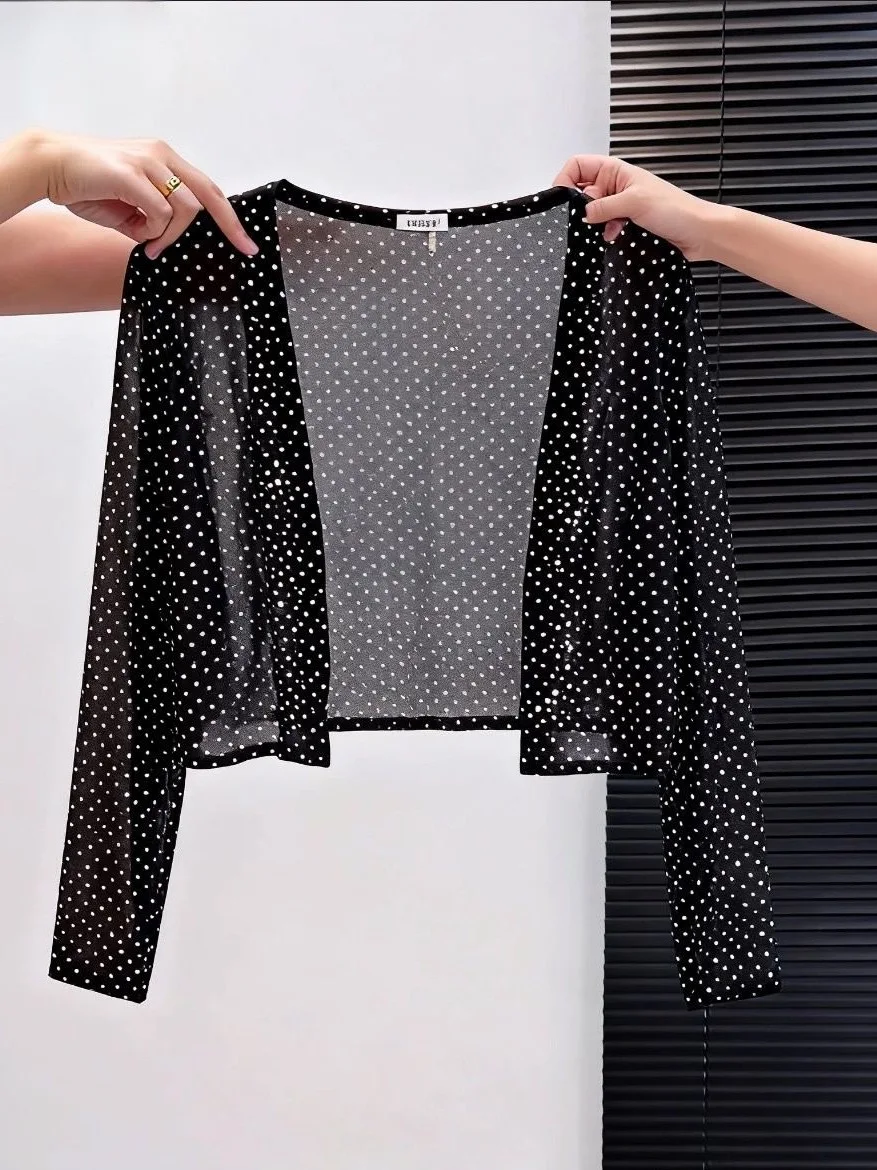 plus Size Women's Star Diamond Embellished Short Lightweight Comfortable Mesh Cardigan Shawl Jacket Breathable Fashionable