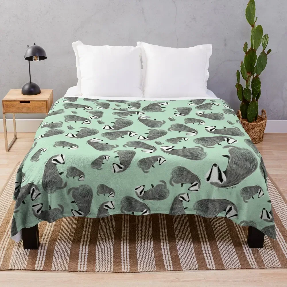 European Badger pattern Throw Blanket for sofa Flannel Blankets