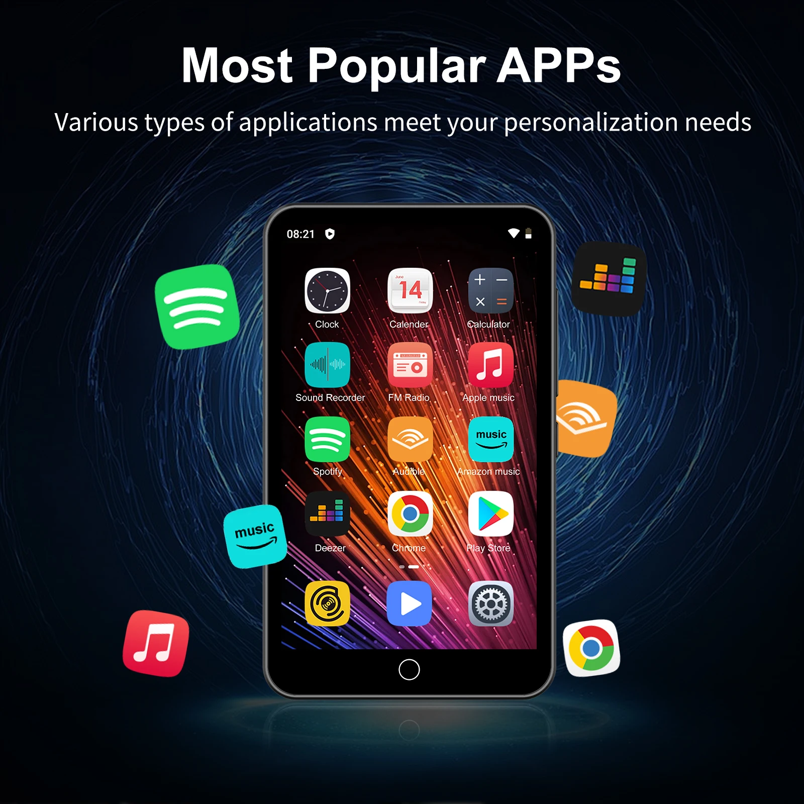 ZAQE MP3 player 80GB (16GB+64GB),  with Bluetooth and WiFi, 4.0-inch, with speaker, FM radio, e-book, capacity up to 512GB