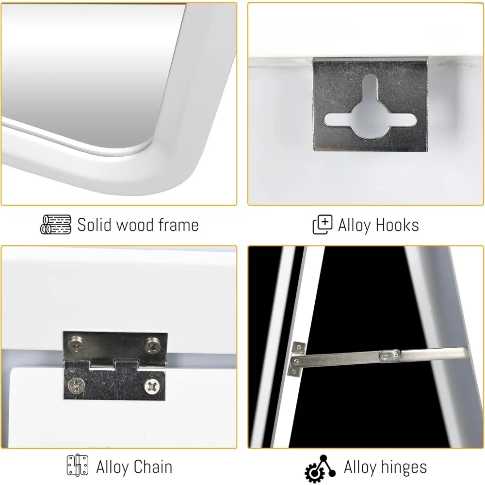大型無垢材全身鏡、スタンド付き、自立式/壁掛け両用、木製フレーム付き大型ボディミラー、63x22インチ