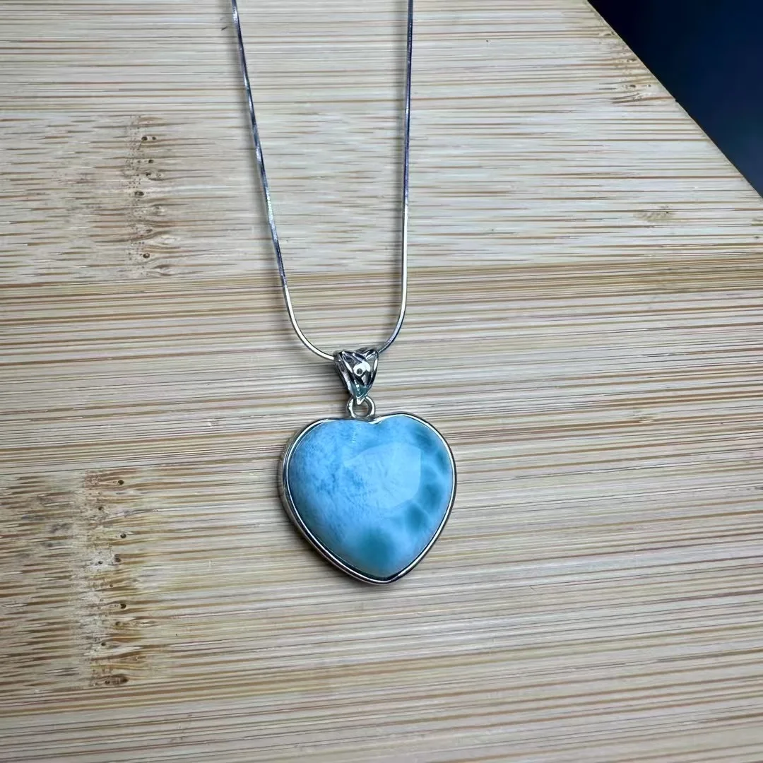 

1 Pc Fengbaowu Natural Larimar Heart Pendant 925 Sterling Silver Reiki Healing Stone Jewelry Gift For Women