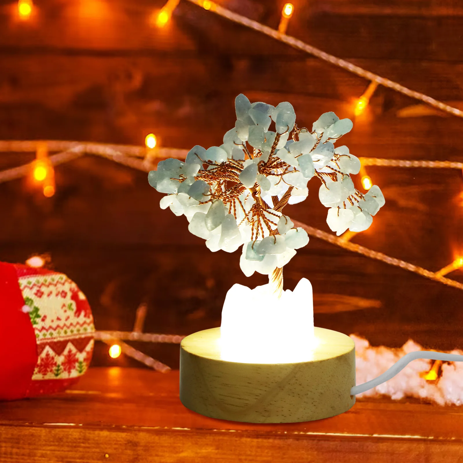 

Crystal Money Tree Night Light Wooden Base Decorative Lamp for Bedroom Teen Room Nursery Nightstand Ambience Light