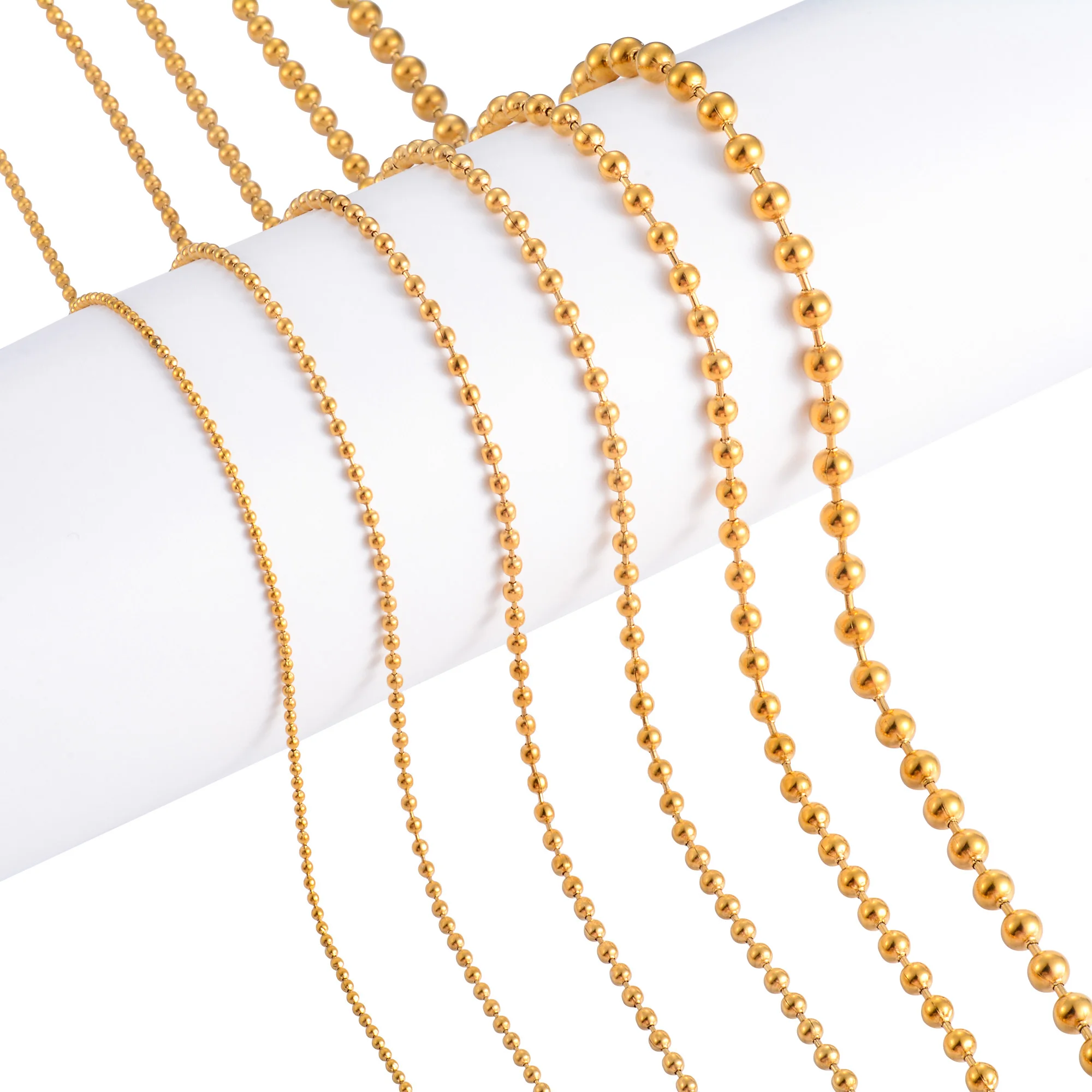 Gold Color Plated Stainless Steel Bead Necklace for Women Men Link Ball Chain Jewelry Accessories on the Neck Round Rolo Choker